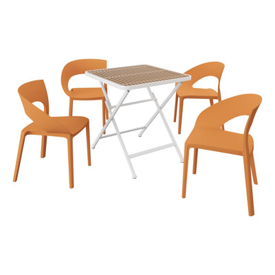 Modern Folding Square Dining Set With Polypropylene Chairs & Metal Legs - Weatherproof & Multi-functional (white, Khaki, Tropical Orange)