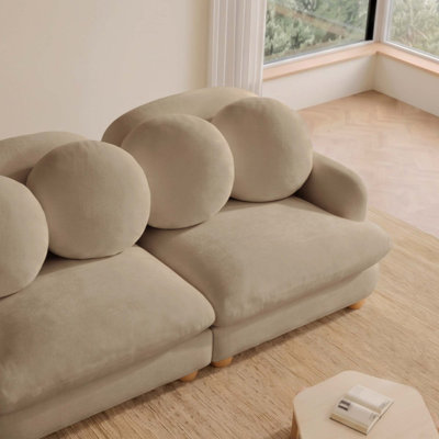 Comfy  Chenille Loveseat Sofa, 2 Seater Deep Seat Couch with 4 Throw Pillows,Solid Wood Frame for Living Room, Bedroom