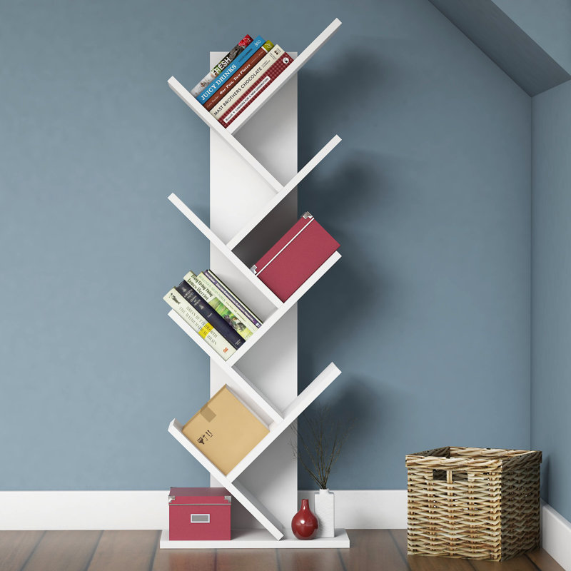 Hitit Tree Bookcase 128.5 cm - Modern Wooden Bookshelf/Tall Freestanding Book Shelf with Multi-Compartment Storage, Decorative Tree Bookshelf for Living Room, Office or Bedroom