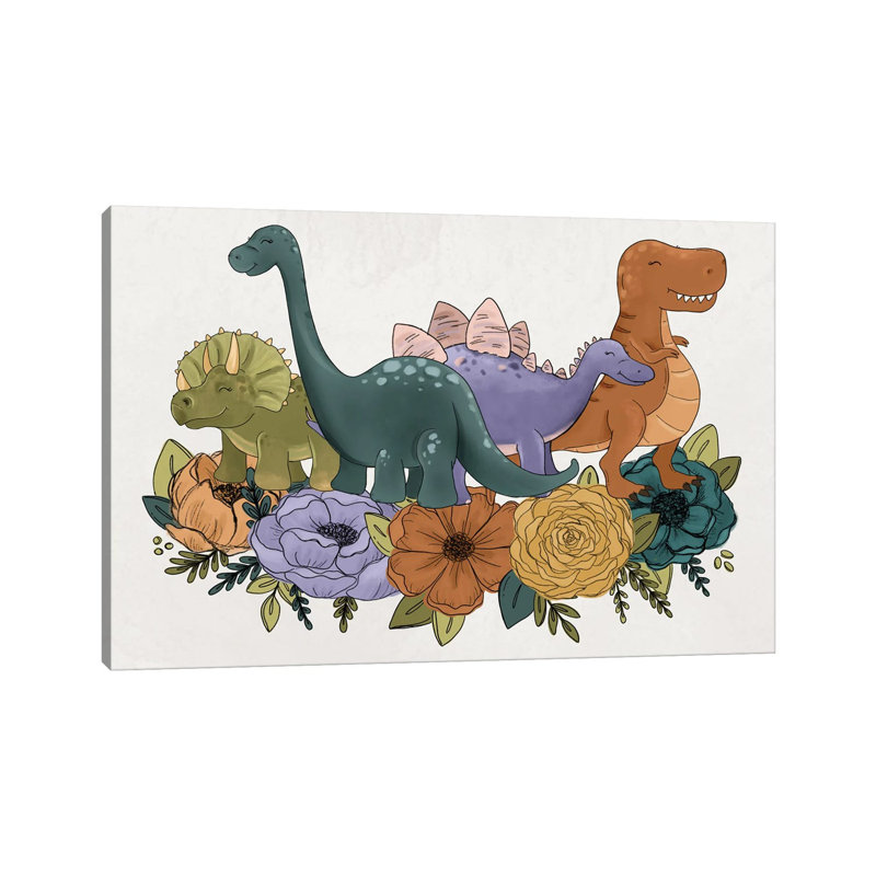 Dinosaur Florals by Katie Bryant - Wrapped Canvas Gallery-Wrapped Canvas Giclée, 20.32 cm H x 30.48 cm W