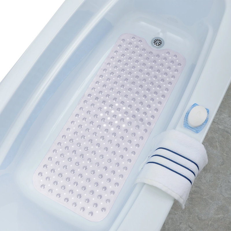 Vinyl Non-Slip Shower Mat, Crystal	, Rectangle- 39" L x 16" W