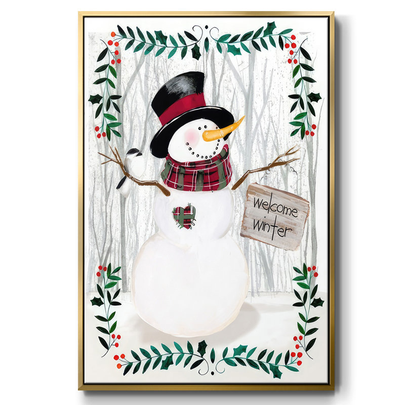 Folk Snowman Forest I, Cadre flottant doré, H 37 po x l 25 po x P 1,5 po
