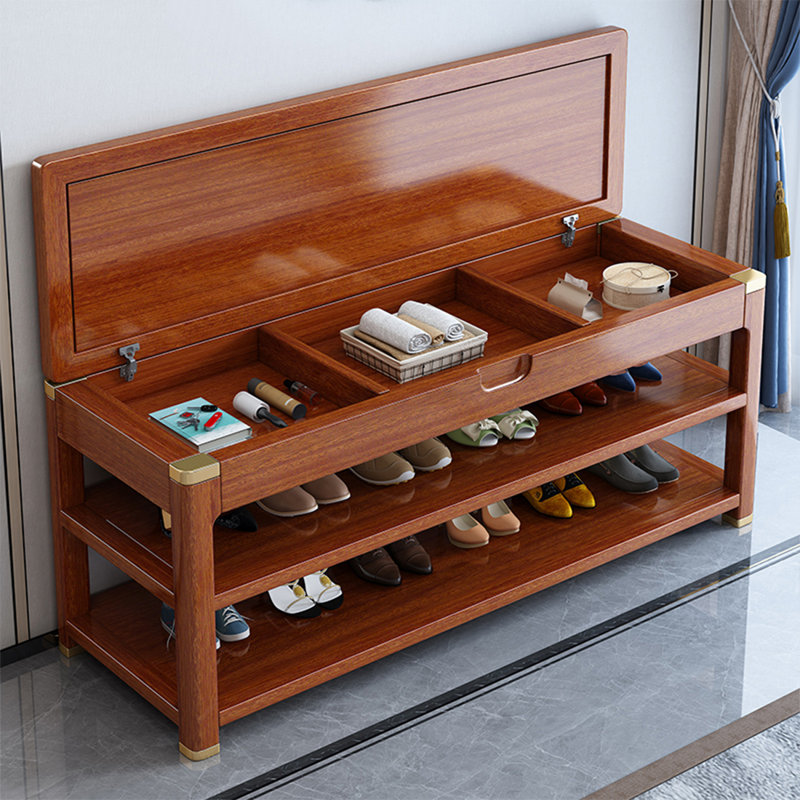 Modern Minimalist Walnut Wood Storage Shoe-Changing Bench