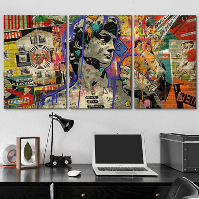 Pop Urban Street " Spray Paint Michelangelo David Graffiti & Street Art Colourful Modern Art Urban Portrait " 3 - Pieces