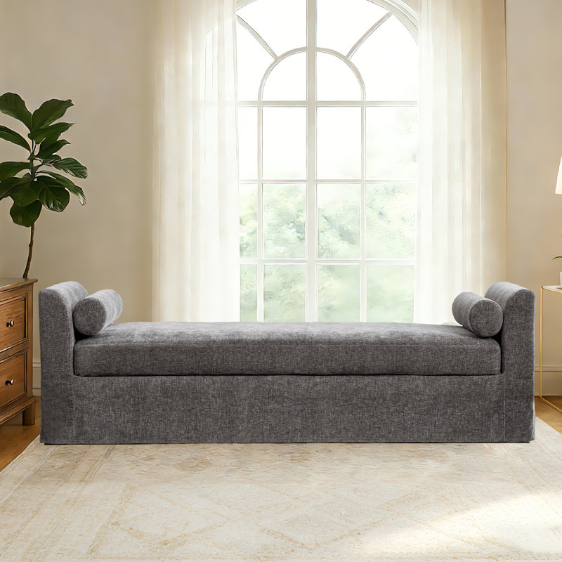 CHIRA Oversized Bed Ottoman, Chenille Upholstered Extra Long Bench with Arms, Gray