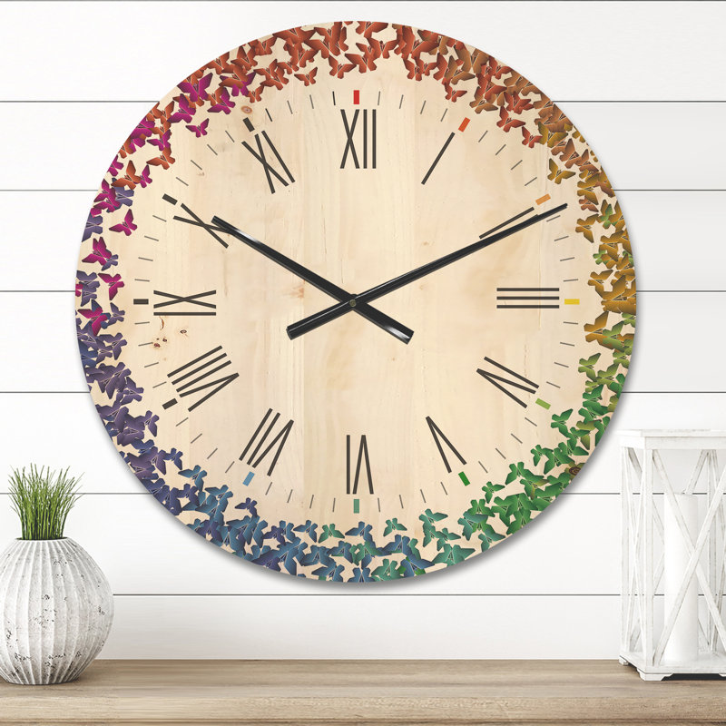 Horloge murale arc-en-ciel papillon Origami, Moyen