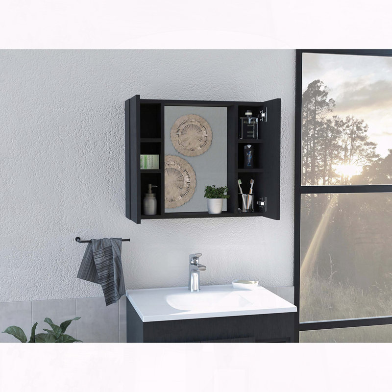 Armoire à pharmacie avec 6 tablettes et miroir Artemisa, Noir