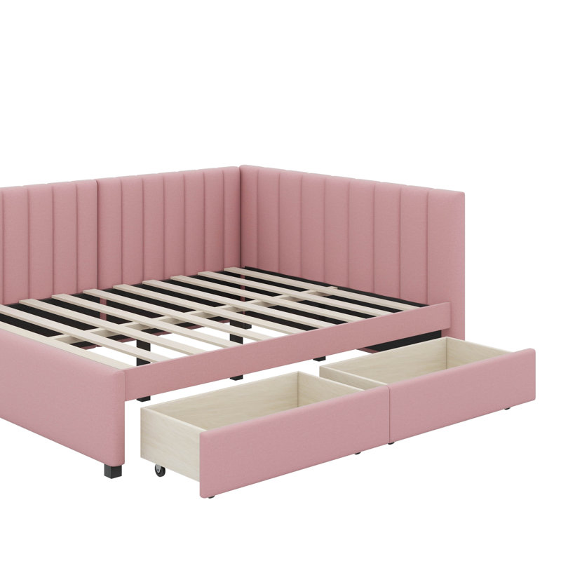 Full Size Upholstered Daybed With Storage Drawers, Pink