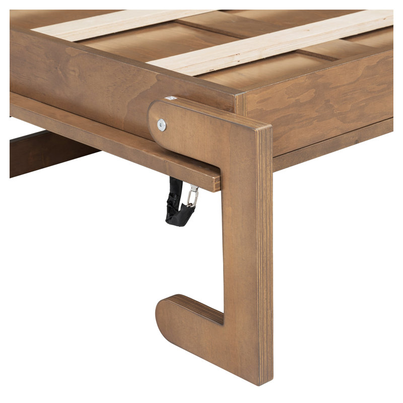 Lit escamotable simple avec station de charge, cadre de lit mural en bois rustique pour petits espaces