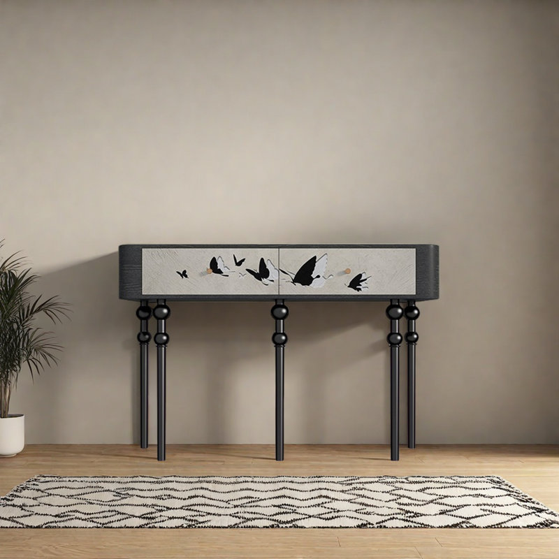 Console moderne à 2 tiroirs, Noir, noir, noir, noir