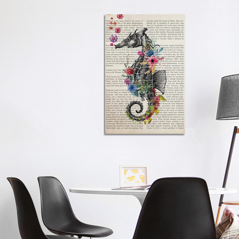 Sea Horse With Flowers Print by Aged Pixel - Wrapped Canvas Print, 101.6 cm H x 66.04 cm W x 1.91 cm D