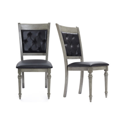 Farmhouse Gray Tufted Upholstered Dining Chairs, Set of 2