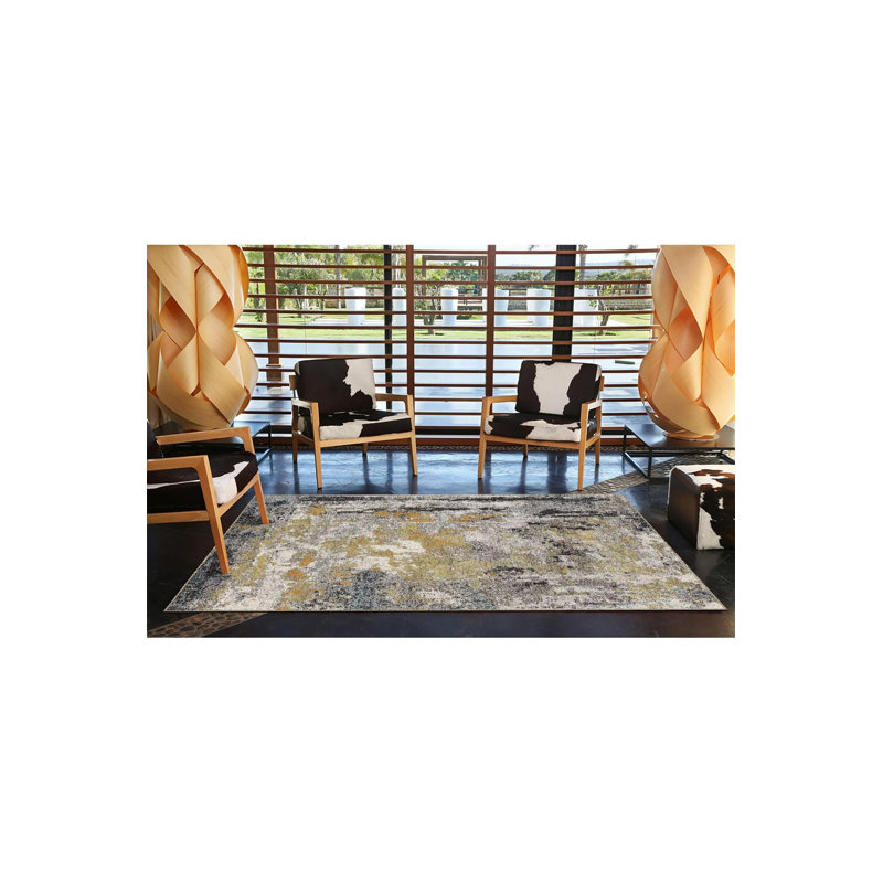 Abstract Modern Patterned Woven Base Rug, Runner 4'11" x 9'10" Rug Pad Included