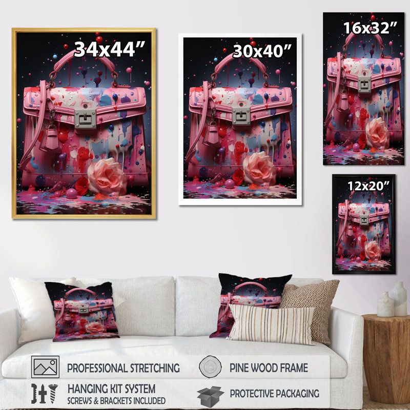 Krystallia Fashion - Sac rose Popart - imprimé, Toile tendue, H 20 po x l 12 po x P 1 po