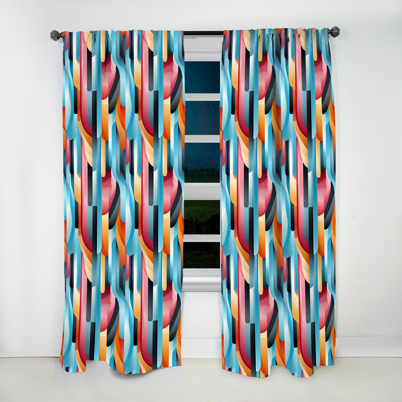 Rideau obscurcissant rayé bleu et rose à motif futuriste II - 1 panneaux, L 52 po x L 63 po