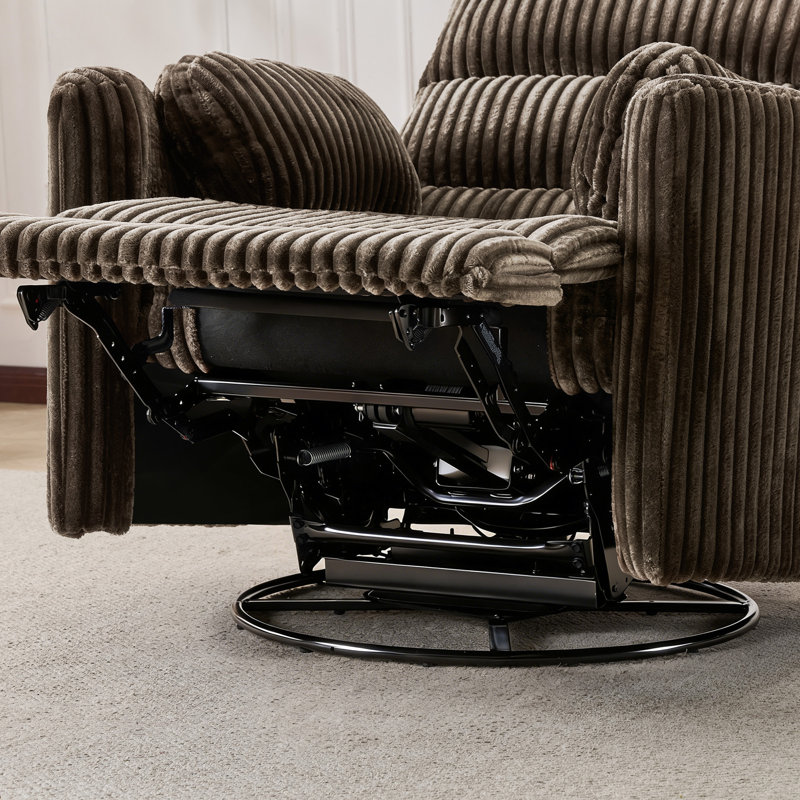 40" Wide Corduroy Recliner with Dual-Motor and Power Headrest,  Modern Swivel & Rocking Nursery Glider Chair, Brown, Brown