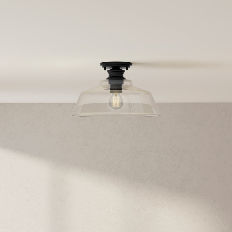 Plafonnier semi-encastré à 1 lumière, Noir mat, H 8,5 po x l 14 po x P 14 po