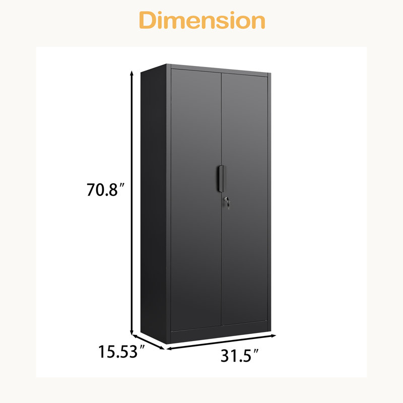 70-Inch 2-Door File Cabinet With Lock, 4 Adjustable Shelves, Heavy-Duty Steel Construction, For Commercial Office, Home Office, Legal Size & Letter File Storage, Organization Cabinet