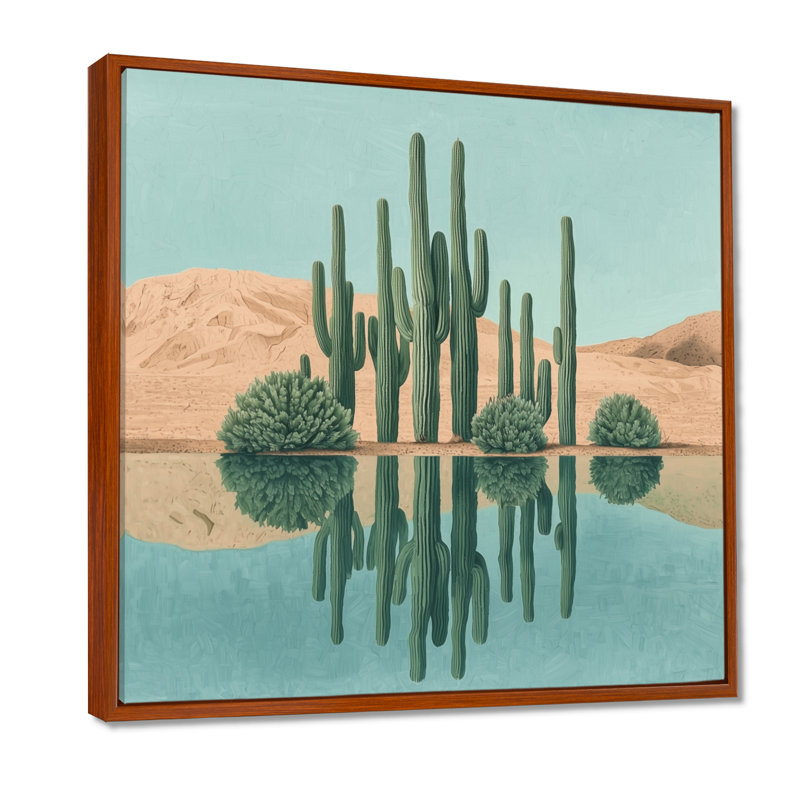 Marzell Cactus and the Desert Oasis II - Cactus, reproduction d'art sur toile encadrée, H 30 po x l 30 po, Brun