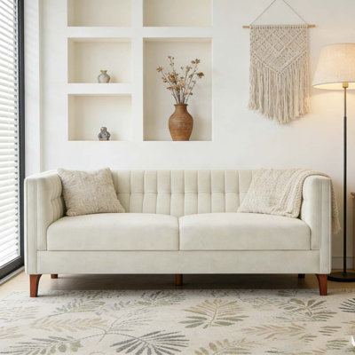 76" Upholstered Couch with Curved Armrests Sofa