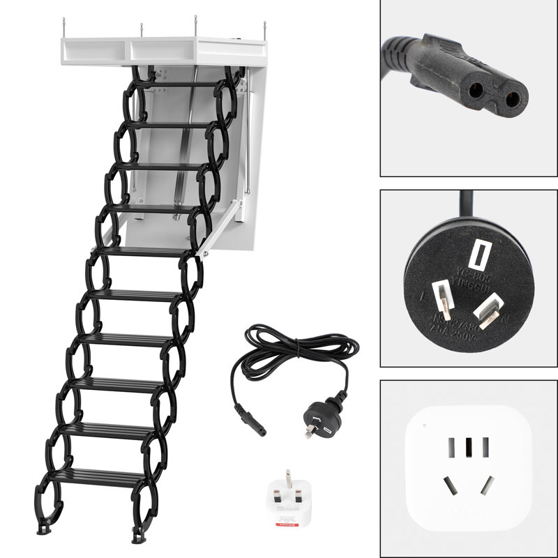 9.5Ft Electirc Folding Aluminum Attic Ladder With Remote For Loft Home Garage