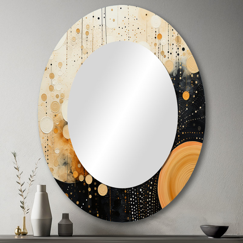 Monochrome Medley IV - Large Oval Wall Mirror On Metal, 43" x 33"