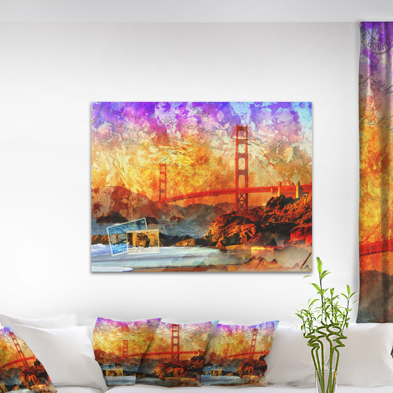 San Francisco Bridge - impression d'art graphique, H 8 po x l 12 po x P 1 po, Toile tendue