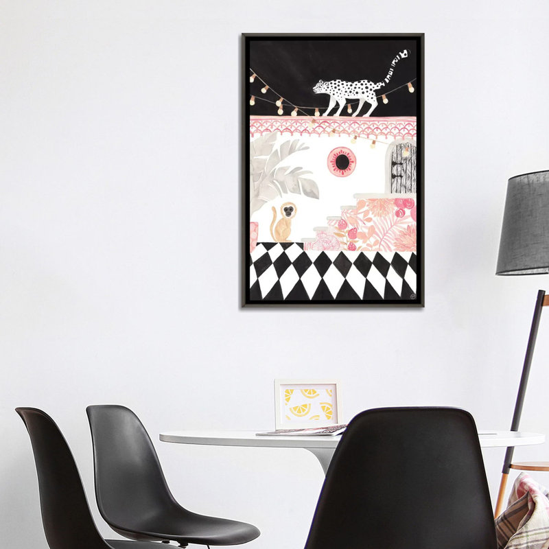 Art sur papier leopard et singe, H 40 po x l 26 po x P 1,5 po, Toile encadrée de bois rustique foncé