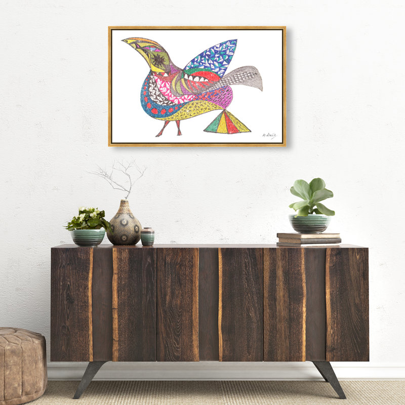 Manuel Roman - Bird Graphic Art Canvas, 31"H x 46"W, Gold Floater Frame