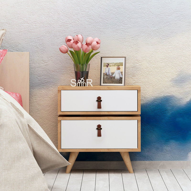 Kristofer 50cm W Manufactured Wood Bedside Table, White/Walnut