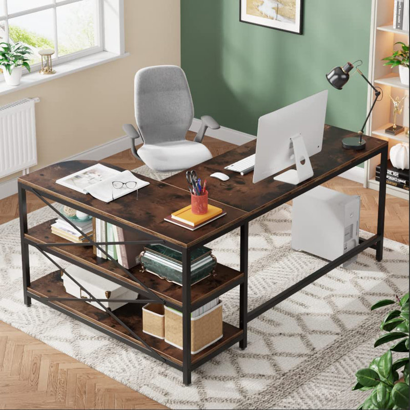 L-Shaped Metal Base Computer Desk