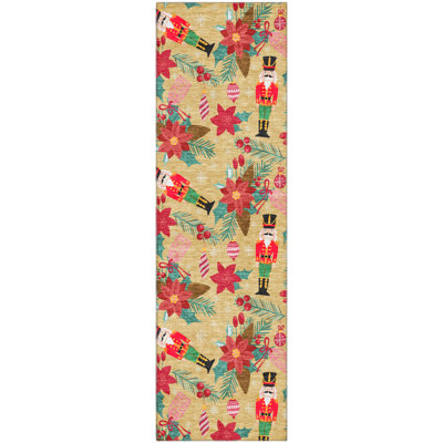 Premium Machine Washable Dockside AMF1822 Nutcracker and Poinsettia Rug