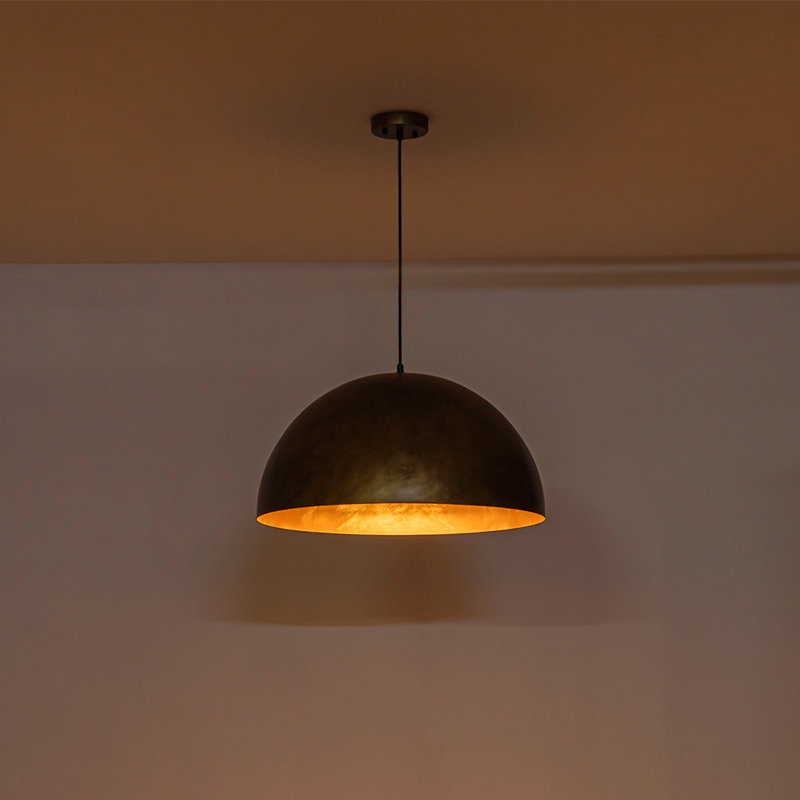 Kyrek 1-Light Iron Dome Pendant , Antique Brass, 12.4" H x 23.6" W x 23.6" D