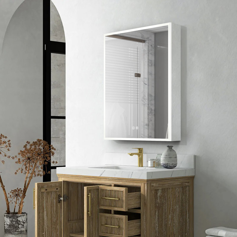 Azamat 30"H Recessed or Surface Mount Frameless LED Medicine Cabinet With  Adjustable Shelves, Left, 30" H x 24" W x 4.63" D