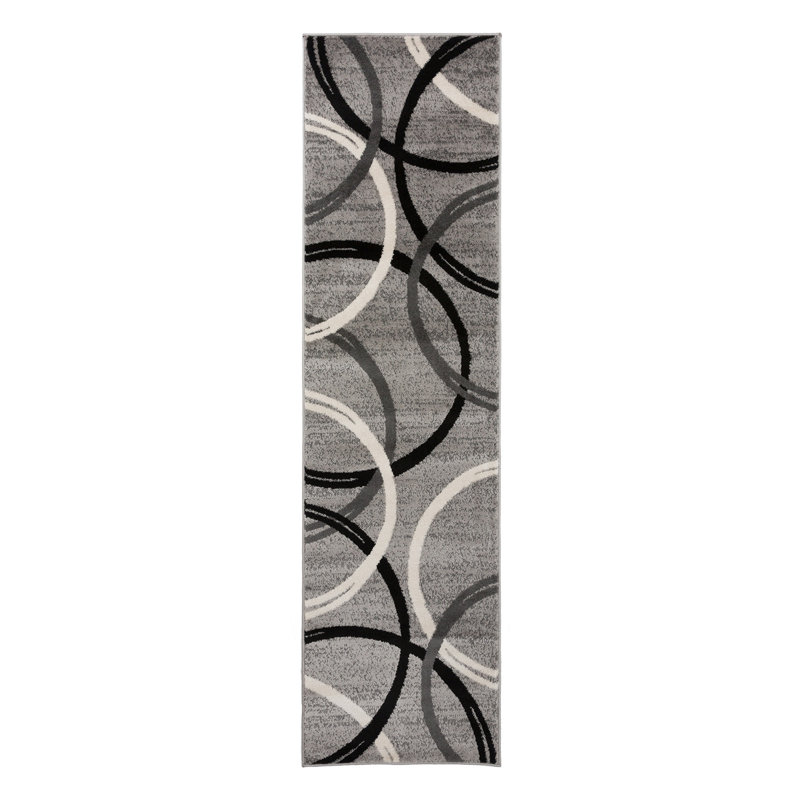 Devonshire Abstract Gray/Black/Ivory Area Rug, Runner 2'7" x 8'