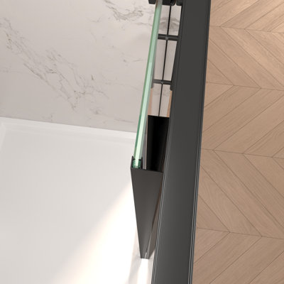 60" W × 72" H Single Sliding Shower Door,5mm fixed glass and 6mm sliding glass Frameless , Clear Tempered Glass, Stainless Steel handle,Matte Black
