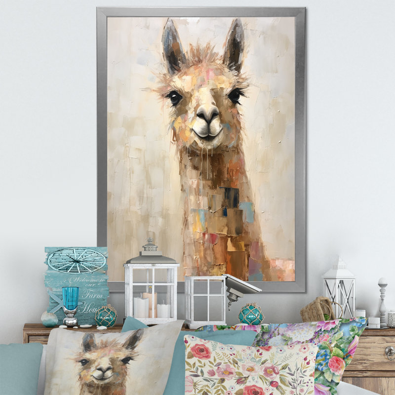 «Furry Llama Portrait II», reproduction sur toile, Cadre simple argenté, H 32 po x l 24 po x P 1 po