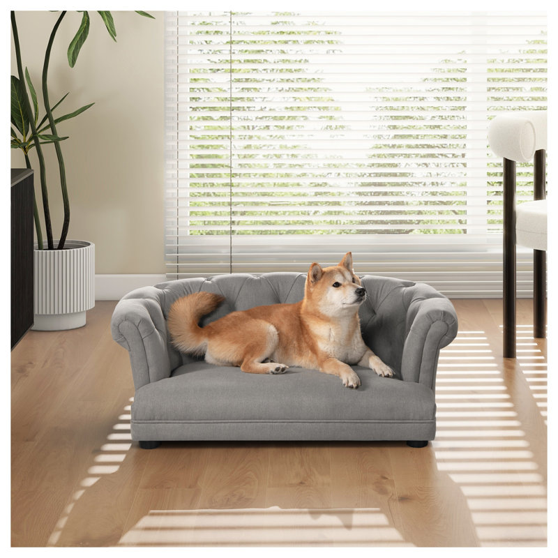 Canapé-lit pour chien Chesterfield de 36,5 po Kiki gris Uptown avec dossier capitonné