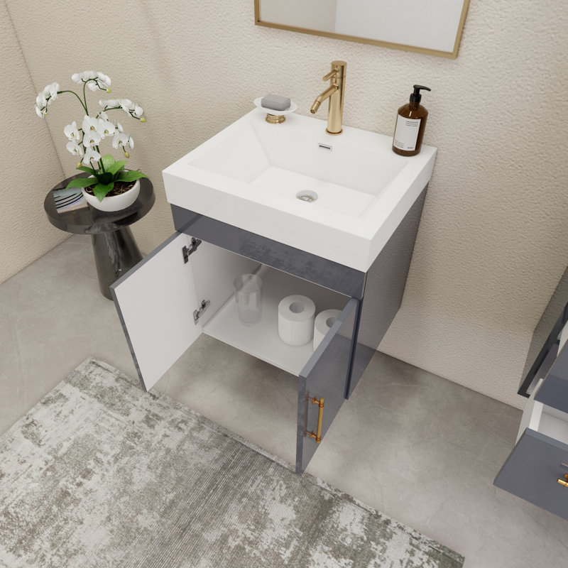 23.6" Wall-Mounted Single Bathroom Vanity Set, Glossy Gray