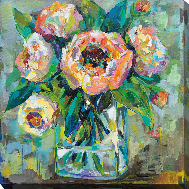 Rose - peinture, Toile tendue, H 36 po x l 36 po x P 1,5 po