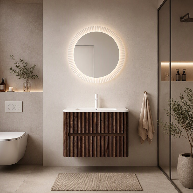 Meuble-lavabo 30 po avec lavabo, armoire de rangement murale en contreplaqué flottant avec 2 tiroirs en céramique, sans robinet, pré-assemblé