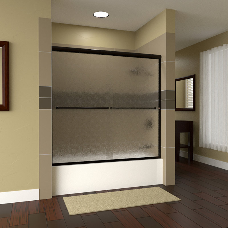 Leter 56" x 57.38" Bypass Frameless Tub Door, Rain Glass, Anodized Oil Rubbed Bronze