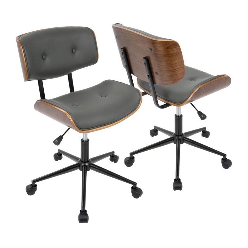 Chaise de bureau réglable pivotante en noyer et gris Lombardi