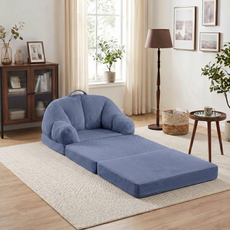 Fauteuil demi-tonneau rembourré d'appoint convertible, Velours côtelé bleu
