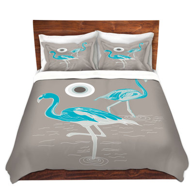 Ensemble de housse de couette pour grand lit DiaNoche en microfibre par Yasmin Dadabhoy - Flamingo 1 turquoise