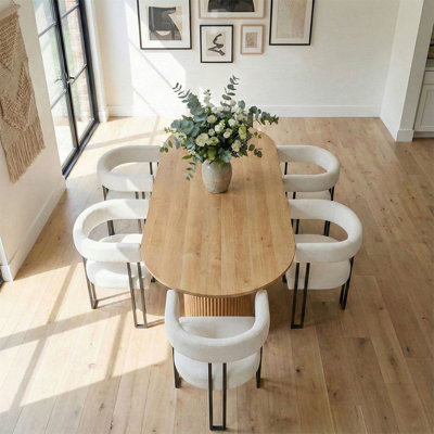 6 - Person Dining Table Sets With Oval Table & 6 Upholstered Velvet Chairs