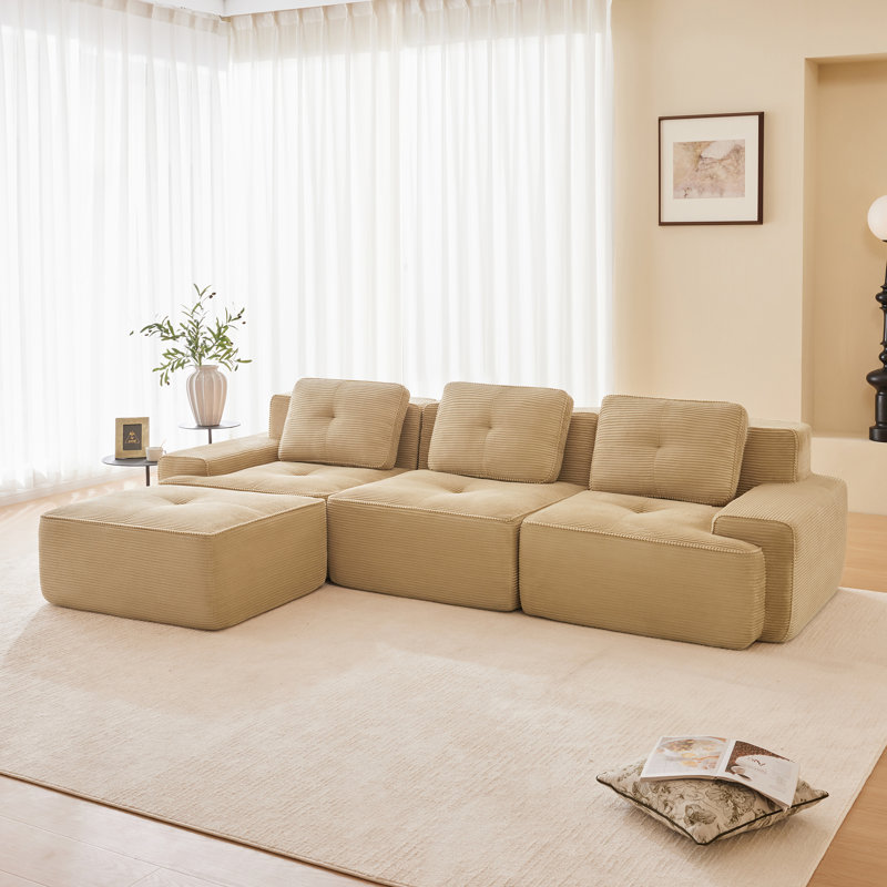 Canapé modulaire en forme de L de 117 po pour salon, 3, H 32,7 po x l 117,3 po x P 69,7 po, Chameau