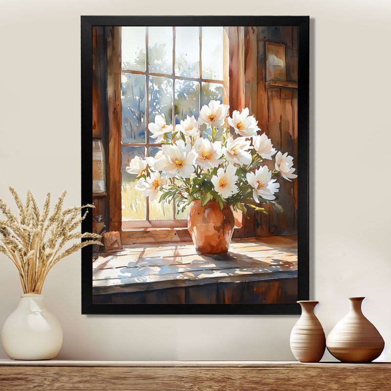 Pivoines dans la grange d'hiver I - art mural floral, H 20 po x l 12 po, Reproduction encadrée sans passe-partout
