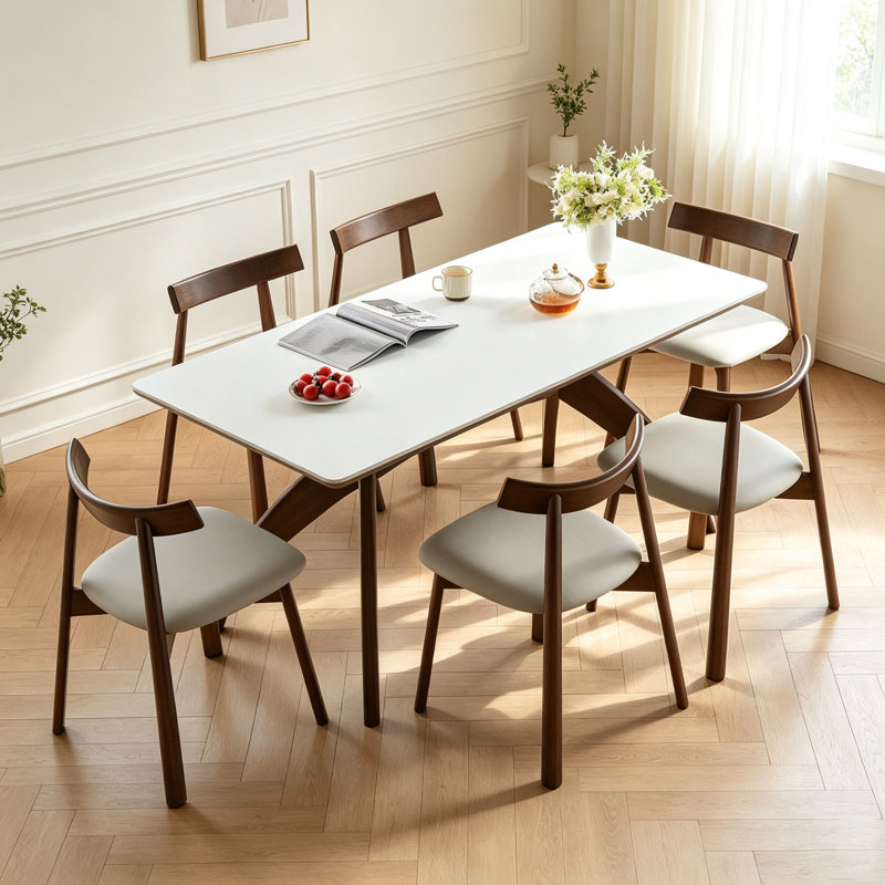 Table Mid-Century en pierre frittée, 29.5" H x 55.1" W x 31.5" D, 7