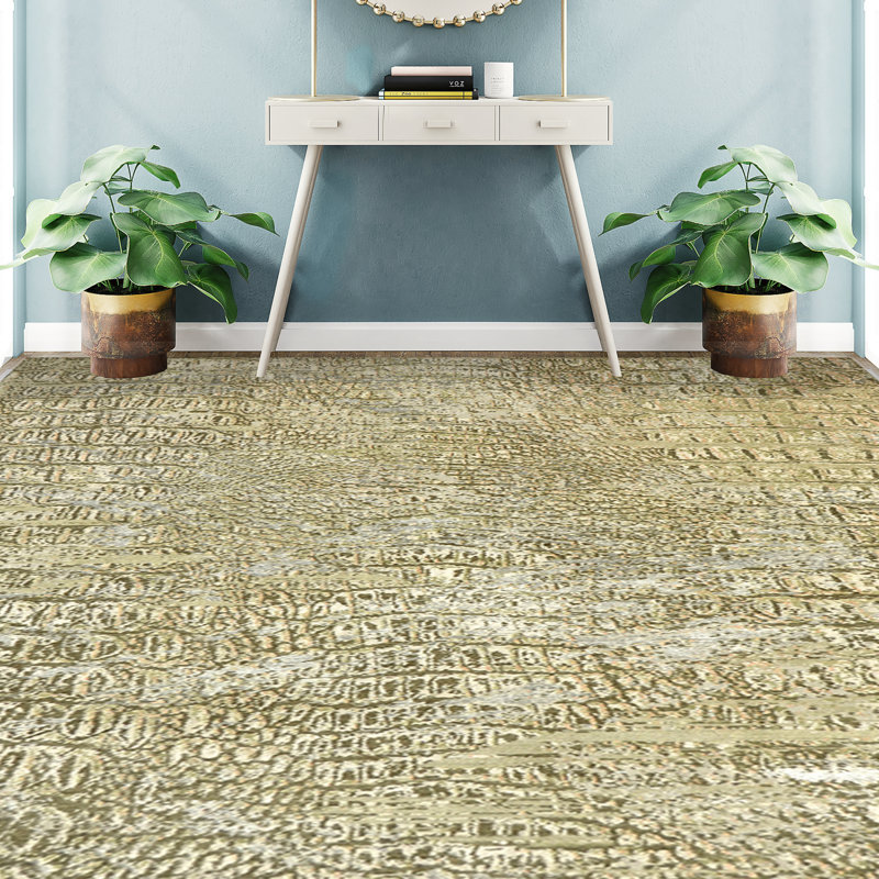 Hand Knotted Abstract Area Rug, Rectangle 9' x 12'